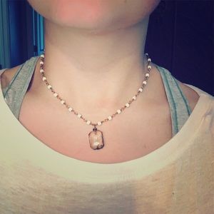 White beaded choker with crystal